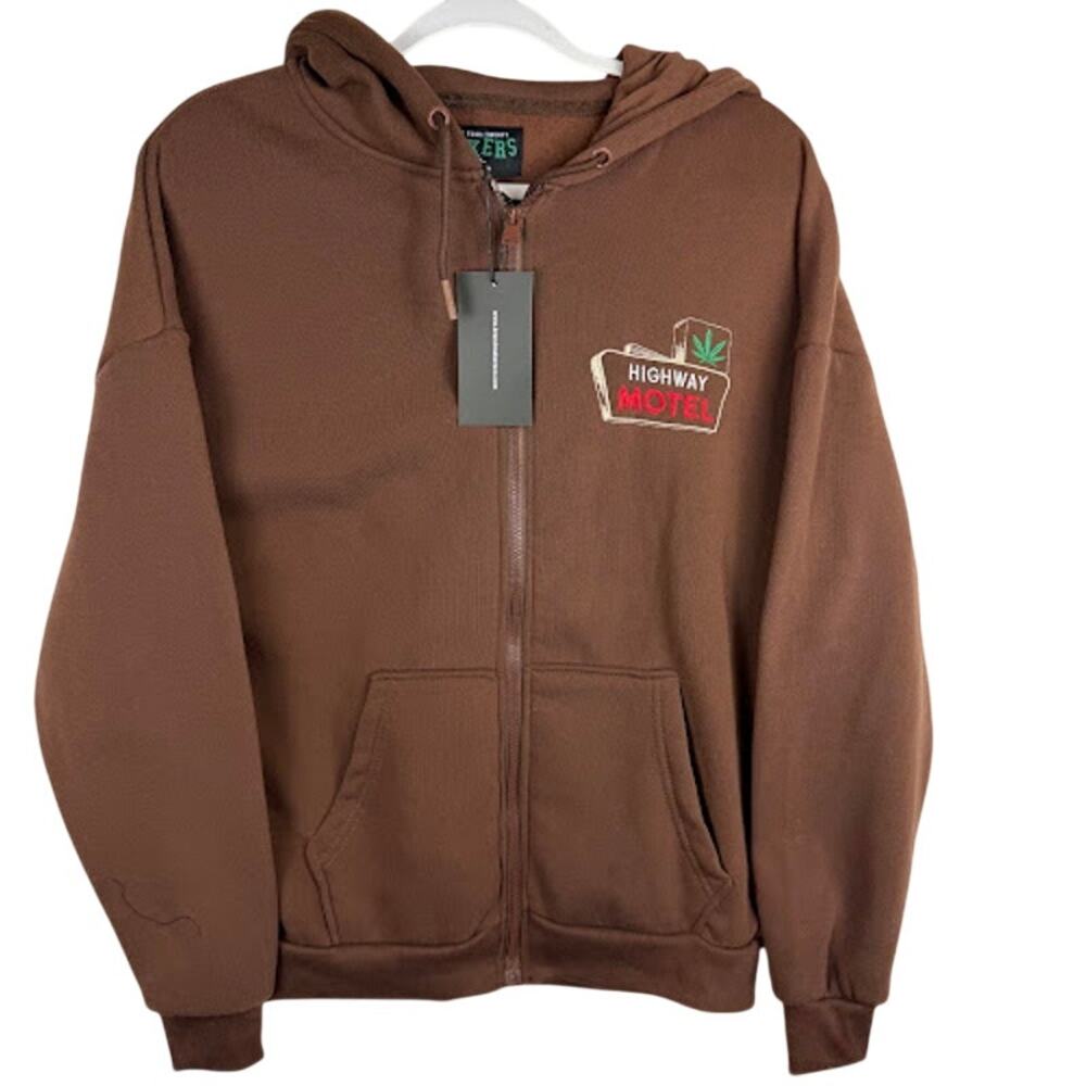 Brandmakers Hwy Motel 420 Smokers Club Zip Hoodie Brown Graphic Men S NWT $60